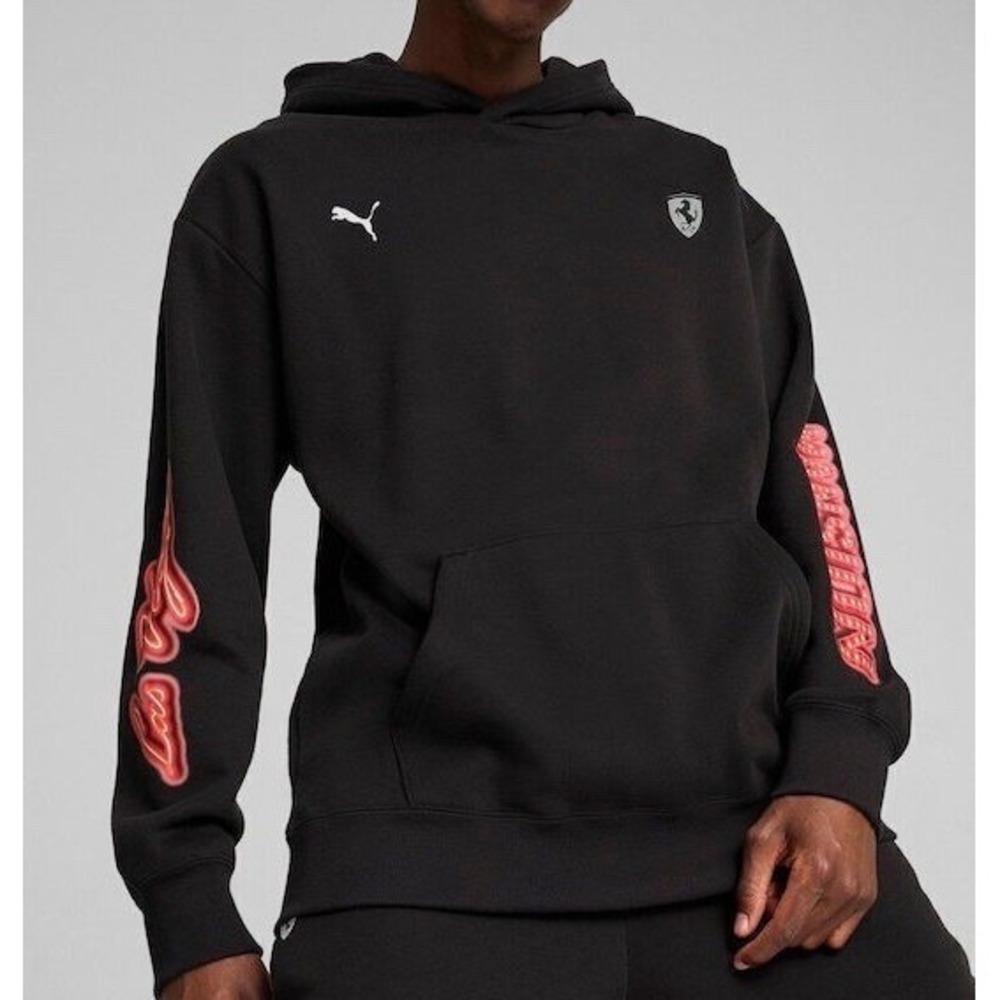 PUMA‎ x Ferrari Race Neon Hoodie Black Red Men's Sz L *NEW* 627062-01 $110